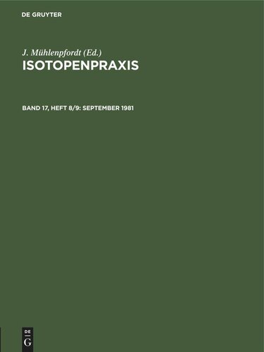 Isotopenpraxis: Band 17, Heft 8/9 September 1981