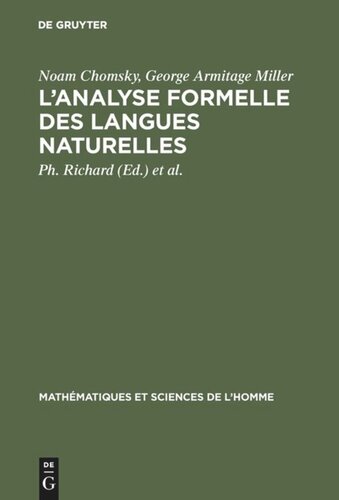 L'analyse formelle des langues naturelles: (Introduction to the formal analysis of natural languages)