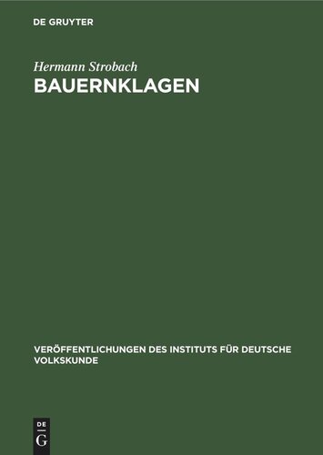 Bauernklagen: Untersuchungen zum sozialkritischen deutschen Volkslied