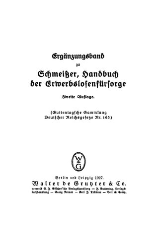 Ergänzungsband zu Schmeisser Handbuch der Erwerbslosenfürsorge