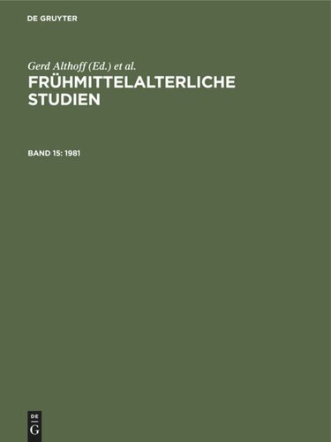 Frühmittelalterliche Studien: Band 15 1981