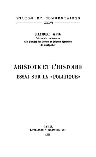 Aristote et l'histoire: essai sur la 