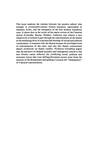 Subjectivity and Subjugation in Seventeenth-Century Drama and Prose: The Family Romance of French Classicism 