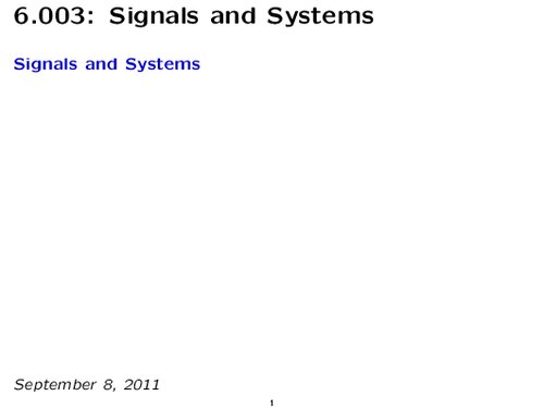 Signals and Systems: Lecture Notes