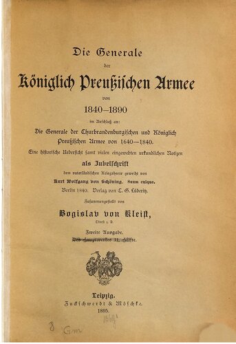 Die Generale der Königlich Preußischen Armee von 1840 - 1890