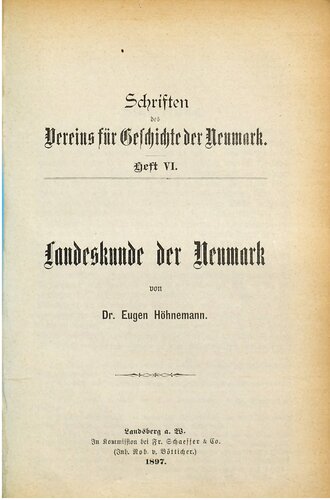 Schriften des Vereins für Geschichte der Neumark