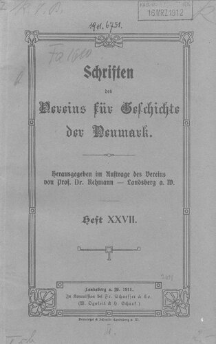 Schriften des Vereins für Geschichte der Neumark