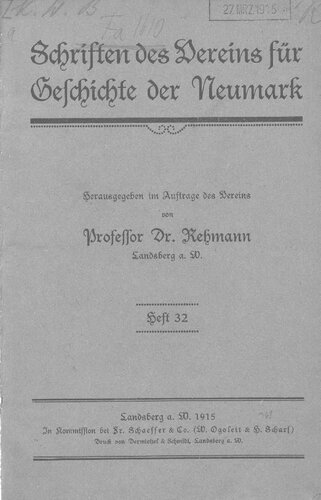 Schriften des Vereins für Geschichte der Neumark