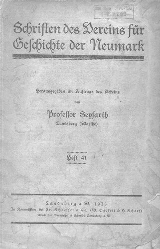 Schriften des Vereins für Geschichte der Neumark