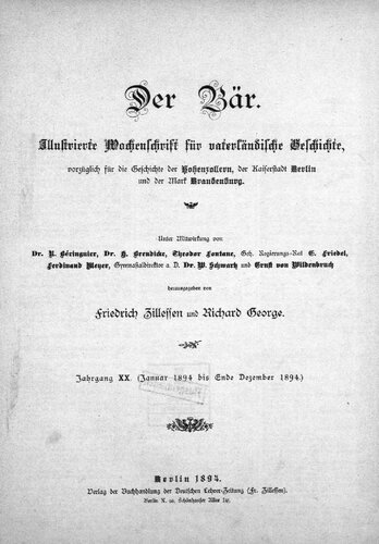 Der Bär. Illustrierte Wochenschrift für vaterländische Geschichte