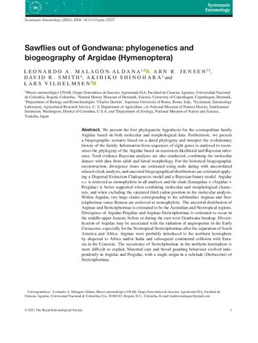 Sawflies out of Gondwana: phylogenetics and biogeography of Argidae (Hymenoptera)