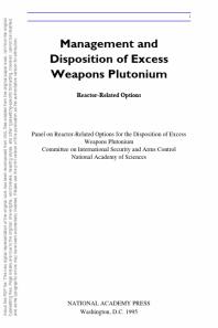 Management and Disposition of Excess Weapons Plutonium : Reactor-Related Options