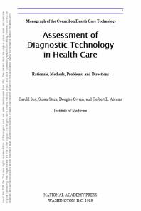 Assessment of Diagnostic Technology in Health Care : Rationale, Methods, Problems, and Directions