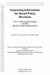 Improving Information for Social Policy Decisions -- the Uses of Microsimulation Modeling : Volume I, Review and Recommendations