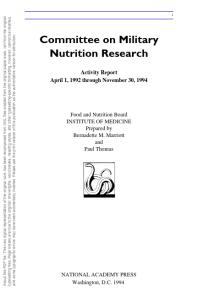 Committee on Military Nutrition Research : Activity Report 1992-1994