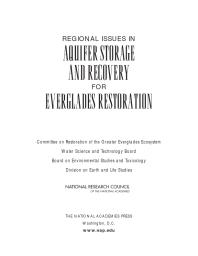 Regional Issues in Aquifer Storage and Recovery for Everglades Restoration : A Review of the ASR Regional Study Project Management Plan of the Comprehensive Everglades Restoration Plan