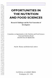 Opportunities in the Nutrition and Food Sciences : Research Challenges and the Next Generation of Investigators