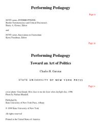 Performing Pedagogy : Toward an Art of Politics