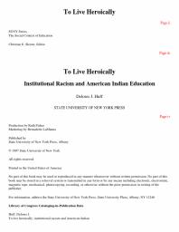 To Live Heroically : Institutional Racism and American Indian Education