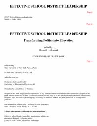 Effective School District Leadership : Transforming Politics into Education