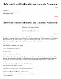 Reform in School Mathematics and Authentic Assessment