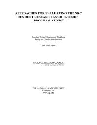 Approaches for Evaluating the NRC Resident Research Associateship Program at NIST