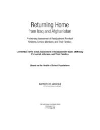 Returning Home from Iraq and Afghanistan : Preliminary Assessment of Readjustment Needs of Veterans, Service Members, and Their Families