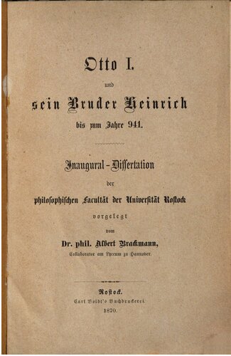 Otto I. und sein Bruder Heinrich bis zum Jahre 941