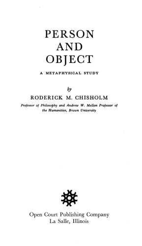 Person and Object: A Metaphysical Study