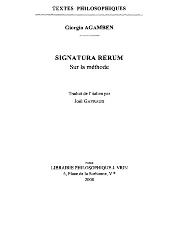 SIGNATURA RERUM SUR LA METHODE