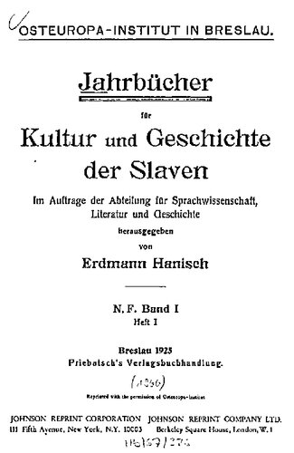 Jahrbücher für Kultur und Geschichte der Slaven