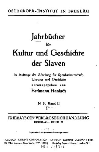 Jahrbücher für Kultur und Geschichte der Slaven