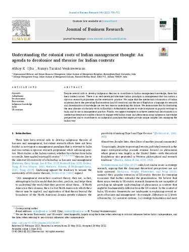 Understanding the colonial roots of Indian management thought: An agenda to decolonise and theorise for Indian contexts