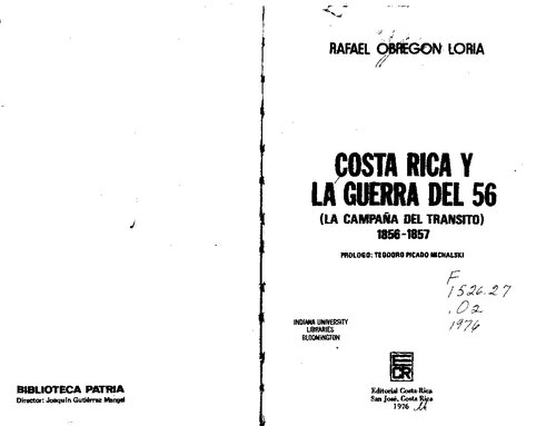 Costa Rica y la guerra del 56 (La Campaña del Tránsito ) 1856-1857