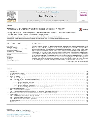 Amazon acai: Chemistry and biological activities: A review