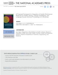 A Proposed Framework for Integration of Quality Performance Measures for Health Literacy, Cultural Competence, and Language Access Services: Proceedings of a Workshop