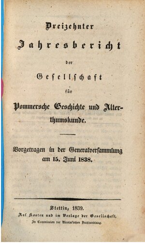 Jahresbericht der Gesellschaft für Pommersche Geschichte und Alterthumskunde