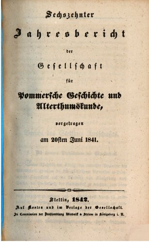 Jahresbericht der Gesellschaft für Pommersche Geschichte und Alterthumskunde