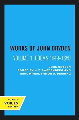 Works of John Dryden: Volume 1 Poems 1649–1680