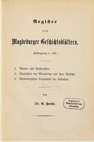 Register zu den Magdeburger Geschichtsbllättern. Jahrgang 1 - 20