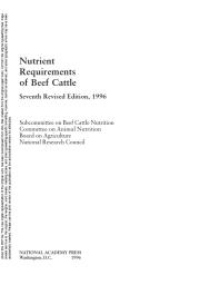 Nutrient Requirements of Beef Cattle: Seventh Revised Edition: Update 2000