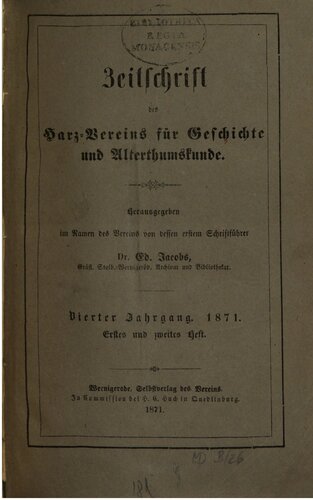 Zeitschrift des Harz-Vereins für Geschichte und Alterthumskunde