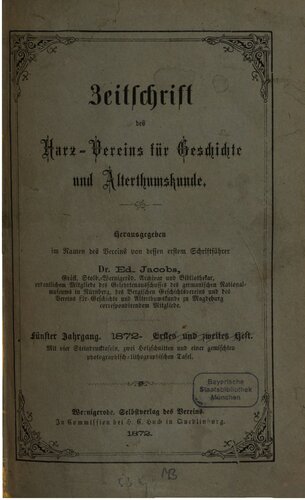 Zeitschrift des Harz-Vereins für Geschichte und Alterthumskunde