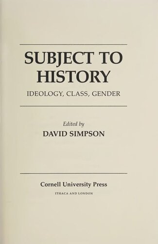 Subject to History: Ideology, Class, Gender