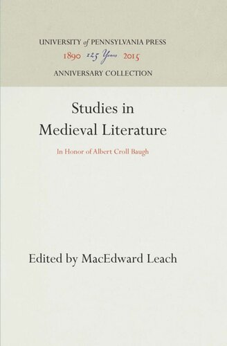 Studies in Medieval Literature: In Honor of Albert Croll Baugh