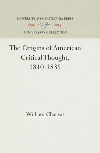 The Origins of American Critical Thought, 1810-1835