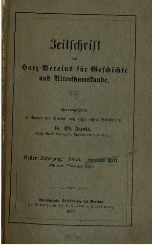 Zeitschrift des Harz-Vereins für Geschichte und Alterthumskunde