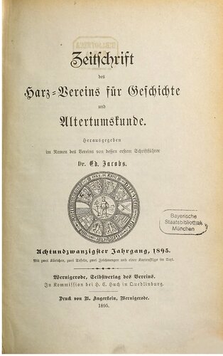 Zeitschrift des Harz-Vereins für Geschichte und Alterthumskunde