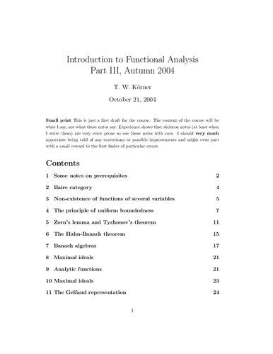 Introduction to Functional Analysis