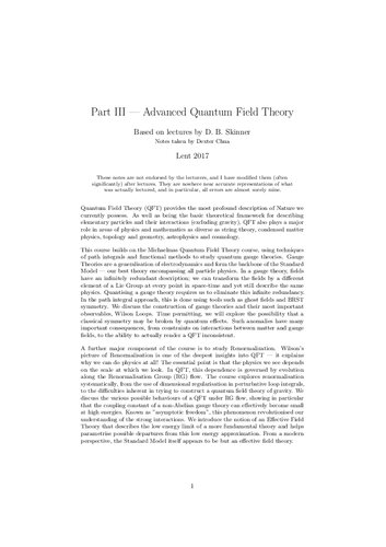 Advanced Quantum Field Theory